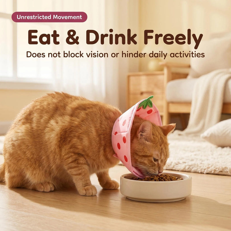 Cosiesnest Adjustable Elizabethan Cat Cone Collar to Stop Licking After Surgery Cat Recovery Collar Soft Cone, Waterproof Design with Folding Edges for Cats and Kittens - Strawberry (S)