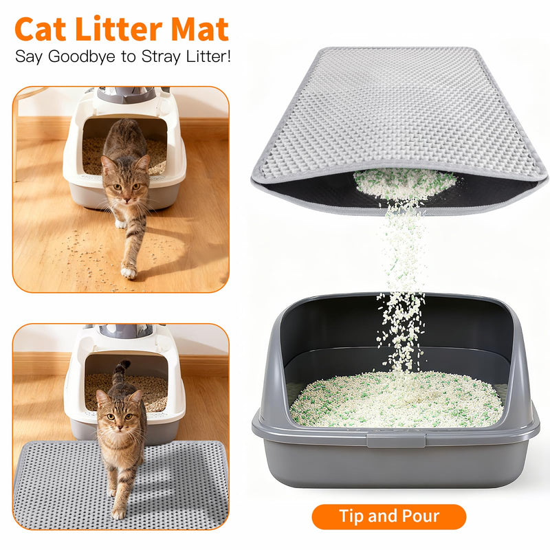 Large Cat Litter Box Mat for Cats, Double Layer Honeycomb Cat Litter Trapping Mats, Waterproof, Urine Proof,Non-Slip Litter Pad for Indoor Kitty Cat Litter Mat, Easy to Clean Grey (33.8'' x 23.6'') 33.8'' x 23.6'' - PawsPlanet Australia