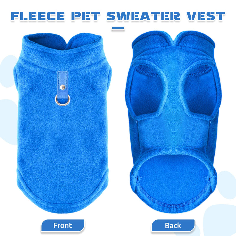 PETCARE Small Dog Sweater Cat Fleece Vest Soft Dog Jacket with Leash O-Ring Winter Warm Pet Pullover Coat Puppy Clothes for Small Dogs Cats Chihuahua Apparel Shih Tzu Costume, Blue M (Suggest 6-12 lbs)