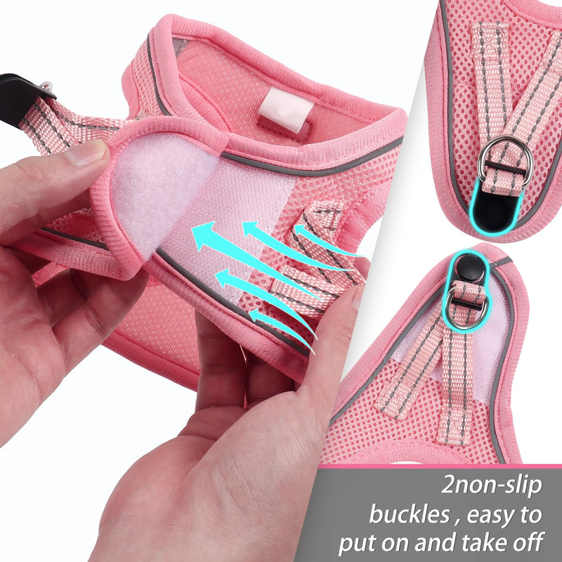 Dog Harness for Small Dogs and Leash Set, Honeycomb Grid, Reflective Lightweight Harness & Anti-Twist Pet Lead (Multi Color, XS, Pink) - PawsPlanet Australia