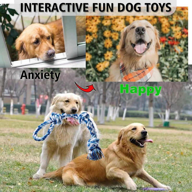 Dog Rope Toys Indestructible Dog Toys, Dog Chew Toys for Aggressive Chewers, Tough Puppy Teething Chew Toys for Boredom, Dental Cleaning Tug of War Dog Toy, Great for Small to Large Breed Blue - PawsPlanet Australia
