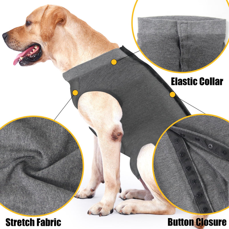 Dog Recovery Suit Cat Abdominal Wound Protector Puppy Medical Surgical Clothes Post-operative Vest Pet After Surgery Wear Substitute E-collar & Cone (XL, Grey) X-Large