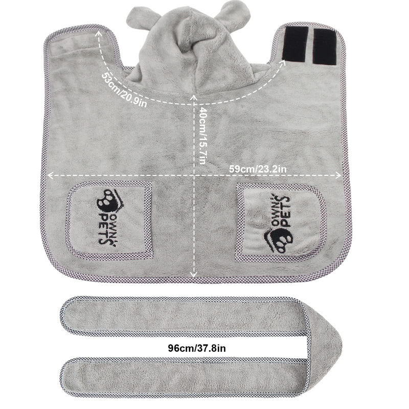 Ownpets Dog Bathrobe Towel, Super Absorbent Soft Dog Drying Robe with Cap & Pocket for Bathing & Beach Trips, Microfibre Fast Drying Dog Towel Robe for Dogs and Cats(Small) Small - PawsPlanet Australia