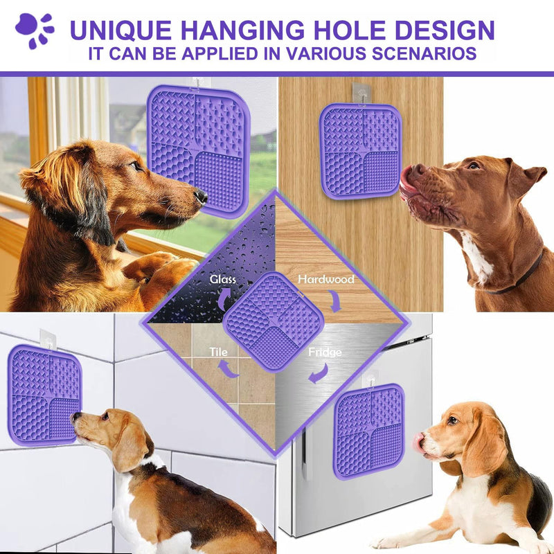 Licking Mat for Dogs & Cats 2 Pack, Slow Feeder Lick Pat, Anxiety Relief Dog Toys Feeding Mat for Butter Yogurt Peanut, Pets Supplies Bathing Grooming Training Calming Mat (Cyan&Purple) Cyan&Purple - PawsPlanet Australia