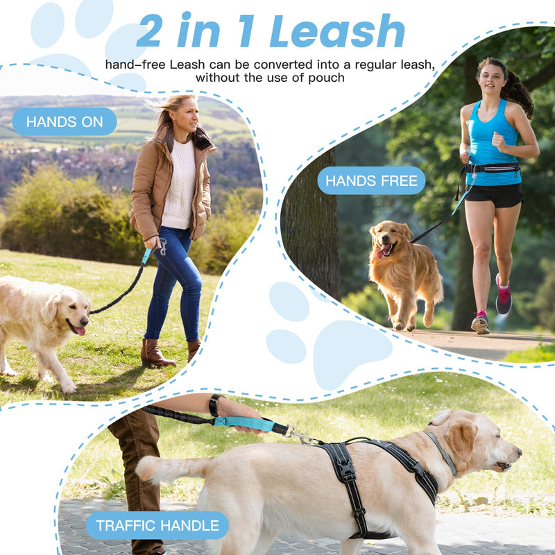 Caudblor Waist Leash for Medium Large Dog Walking, Bungee Hands Free Dog Leash with Zipper Pouch, Around The Waist No Pull Running Dog Leash Belt, Padded Handle Jogging No Hands Dog Leash Heavy Duty