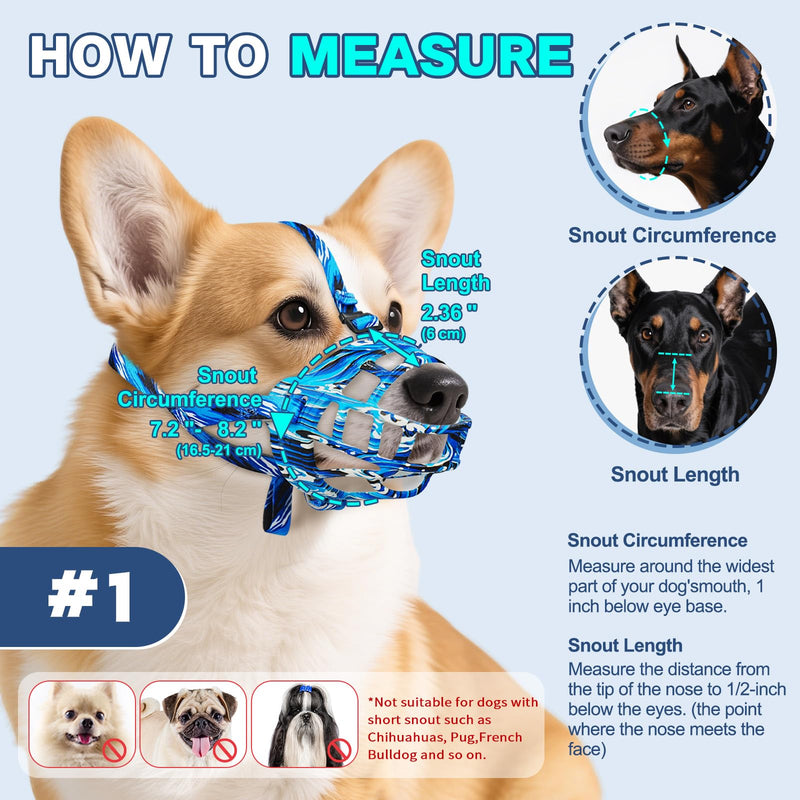 Basket Muzzle to Prevent Biting, Dog Muzzle for Large Medium Small Dogs Allows Panting Drinking Anti Chewing, Perfect for Grooming Trimming Training and Aggressive Reactive Dogs (Blue, Size 1) - PawsPlanet Australia