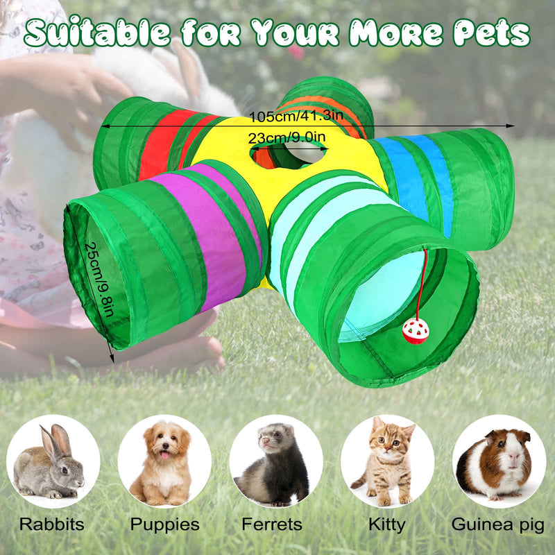 BWOGUE Rabbit Tunnels for Indoor Bunnies, Bunny Tunnels 5 Way Collapsible Small Animal Tunnels and Tubes with Play Ball Bunny Toys for Rabbits Guinea Pigs Kitten Puppy