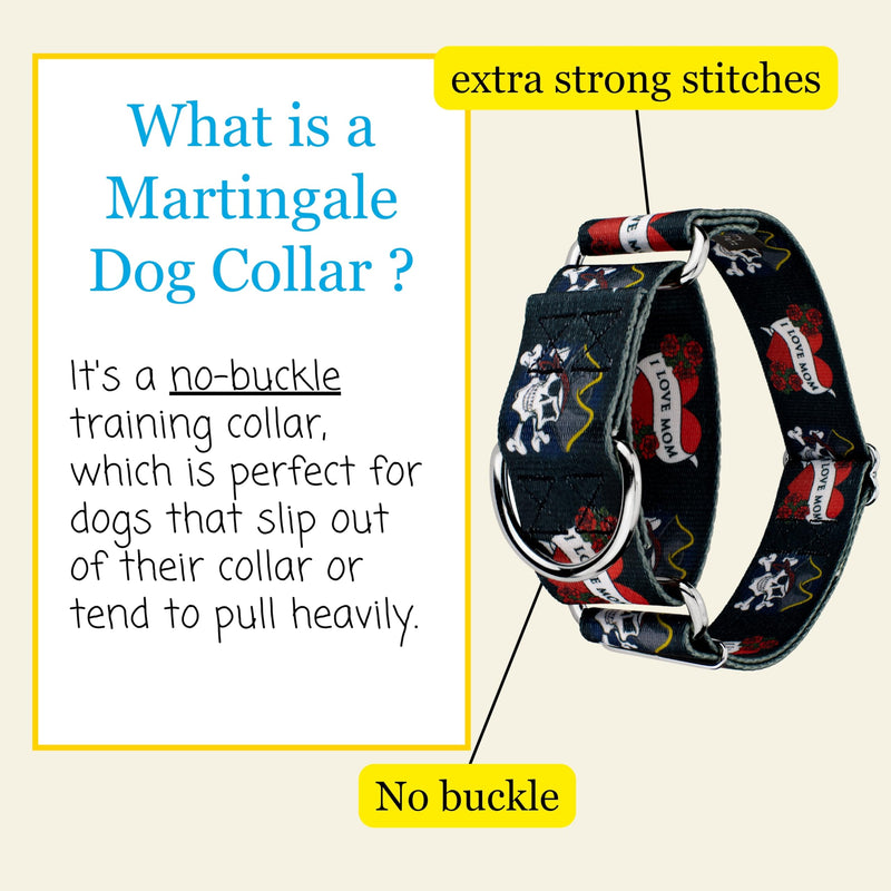 Country Brook Petz - HossFit Jr Wide Martingale Dog Collar - Attitude Collection Featuring Untamed Designs (I Love Mom, Medium) Medium (Pack of 1) I Love Mom - PawsPlanet Australia