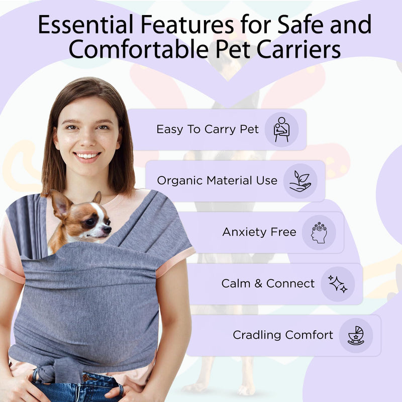 Sling Carrier for Small Dogs and Cats, Cat Carrier Pouch, Puppy Sling, Dog Chest Wrap, Cat Wraps, Comfortable, Weight-Distributing Pet Sling, Dog Carrier, ravel and Daily Use (Grey) Grey - PawsPlanet Australia