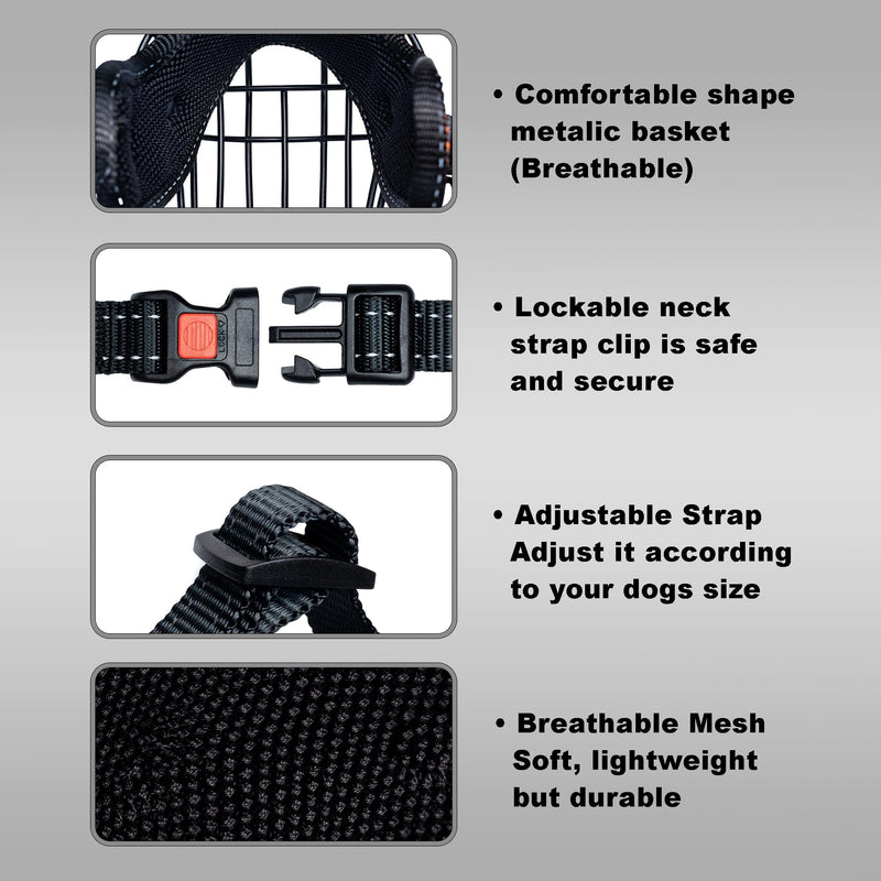 OOPSDOGGY Metal Dog Muzzle for Large Dog, Adjustable Brethable Wire Basket for Rottweiler to Prevent Biting Chewing (Black) Black