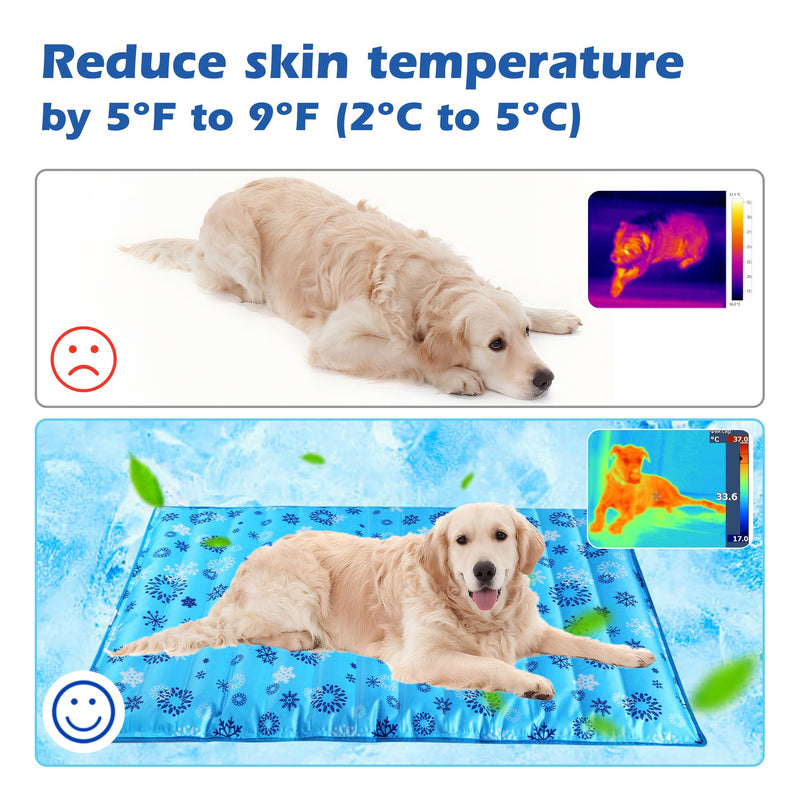 Dog Cooling Mat, Pet Washable Non-Toxic Summer Dogs Cats Cooling Pads Sleeping Kennel Mats Cool Ice Blanket for Indoor & Outdoor Dog Beach Essentials Gray 47.2 * 29.5IN 47.2*29.5 Snowflakes - PawsPlanet Australia