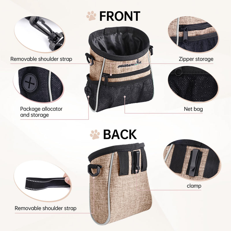 Dog Treat Pouches Training Walking Bag, Dog Training and Behavior Aids, Large Space for Pets Food, Durable Polyester Fabric, 3 Ways to Wear, Portable Pet Bagand Easy to Clean (Ginger) Ginger