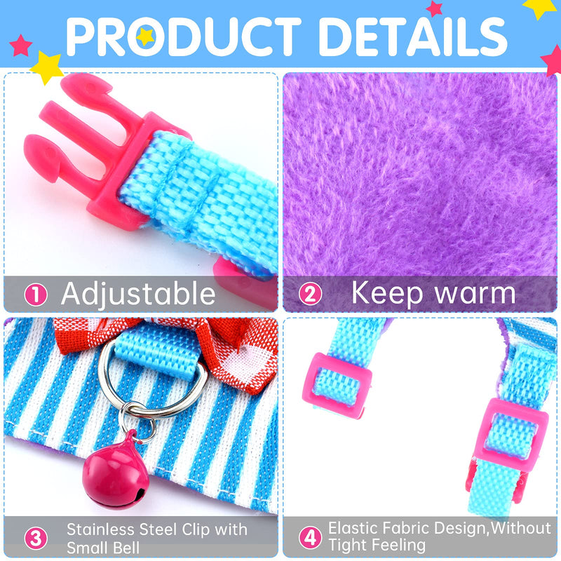 2 Pieces Hamster Harness and Leash Set for Walking, Small Guinea Pig Clothes with Bowknot Bell, No Pulling Comfort Padded Vest Striped for Guinea Pig Hamster Ferret, Small Animals (Blue, Pink,S) S Blue, Pink