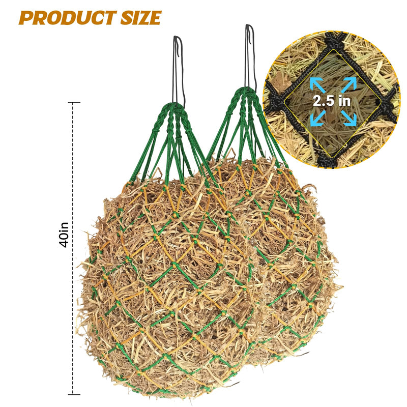 3PCS Hay Net for Horses,40" Slow Feed Hay Nets for Horses Goat Sheep,Strong Load-Bearing Hay Bags Hanging for Horse Stable Trailer 2.36"x2.36" Holes (Green) Green - PawsPlanet Australia