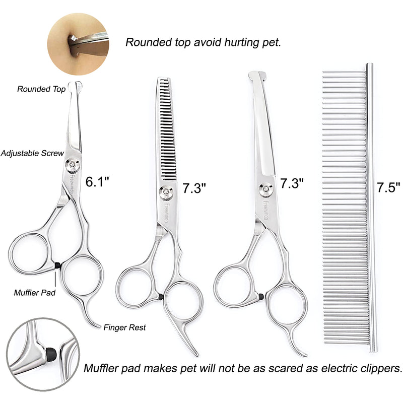 Freewindo Heavy-Duty Dog Grooming Scissors Kit, Safety Round Tip, Stainless Steel Scissors and Nail Clippers for Grooming Full Body - PawsPlanet Australia