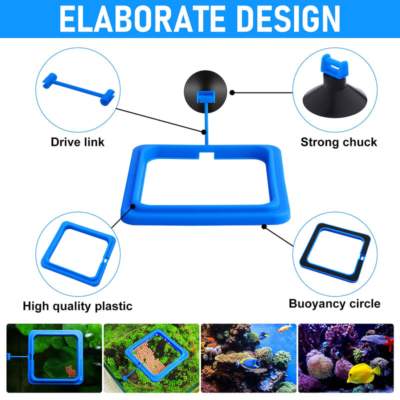 Fish Feeding Ring, 2 Pieces Fish Feeder Aquarium Fish Turtle Tank Accessories Food Feeder Circle for Guppy, Bettas, Goldfish, Turtle (Blue) Blue