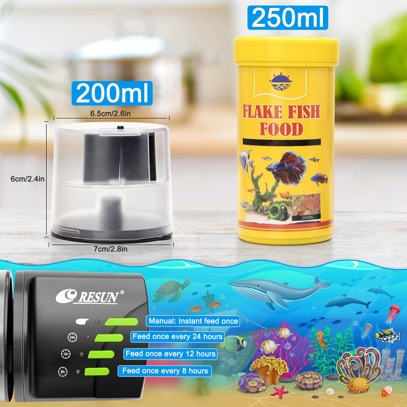 Ycozy Automatic Fish Feeder for Aquarium Auto Food Dispenser with Timer for Small Tank, Aquariums - Battery/Plug-in Powered Feeders for Goldfish/Koi/Turtle, Resun AF2020