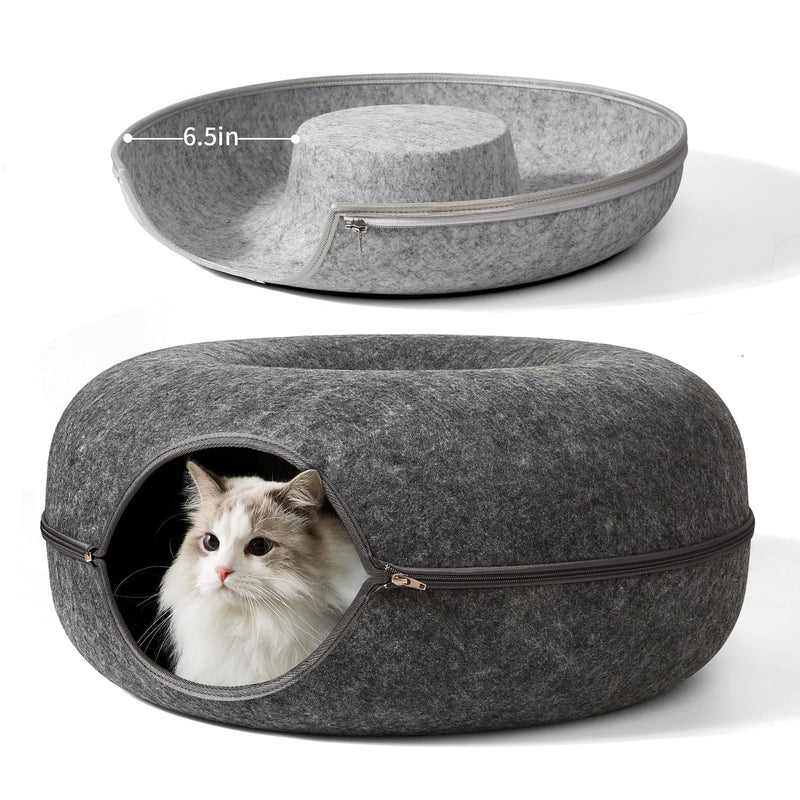 Indoor Cat Tunnel Bed - Cat Bed - Cat Donut Tunnel - Universal for All Seasons - Cat Play Tunnel - Cat Donut Bed - Peekaboo Cat Cave - Cat Tunnel (20x20x10 Medium, Dark Gray) - PawsPlanet Australia