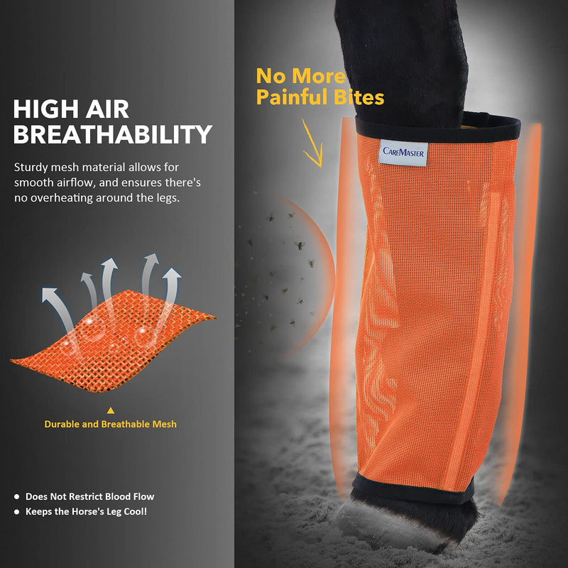 Fine Mesh Fly Boots Loose Fitting & Non-Slip Horse Fly Leggings No More Horsefly Nuisance Greatly Reduce Stomping Breathable with Natural Air Flow (Set of 4) Vibrant Orange Small - PawsPlanet Australia