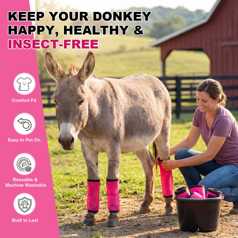 Donkey Fly Boots Set of 4, UV-Proof Breathable Mesh Leg Wraps with Built-in Nylon Support, Non-Slip Adjustable Closures, Summer Protection for Farm Donkeys, Pony, Mule