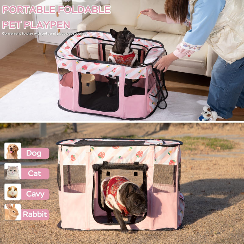 Portable Pet Cat Playpen,Cat Cages Indoor Collapsible Dog Crates Tent Kennel Playpen for Dogs Cat and Rabbit Travel Dog Playpen Indoor & Outdoor (Small?27.6" L x 21.7" W x 17.7" H?, Pink) Small?27.6"L x 21.7"W x 17.7"H?