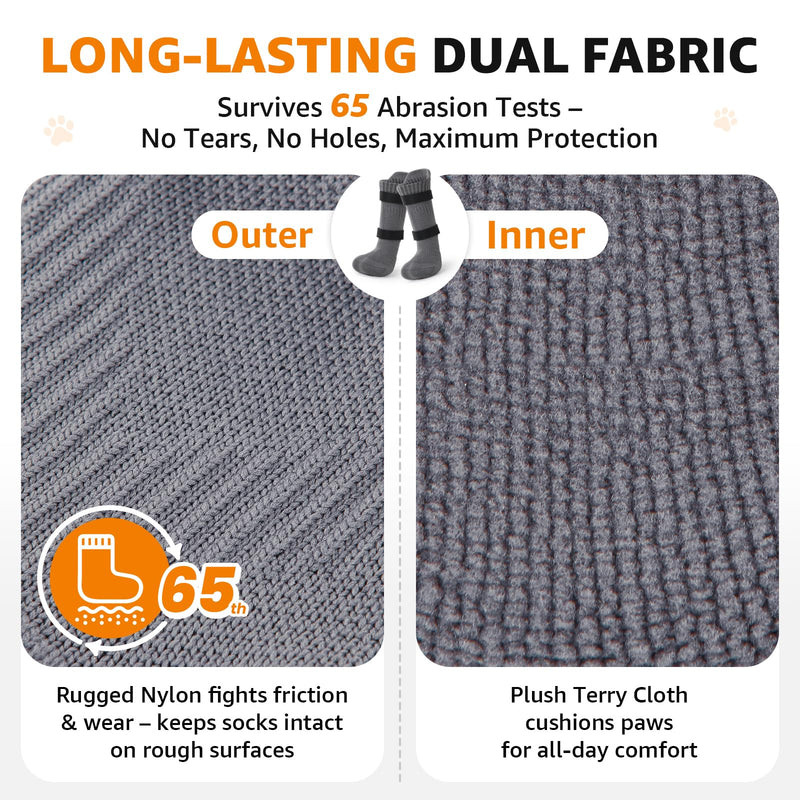 LOOBANI Dog Socks for Outside to Prevent Licking Paws, Dog Socks for Winter Hot Pavement, Dog Booties for Small Medium Large Senior Dogs, Dog Boots & Paw Protectors with Straps Gray M