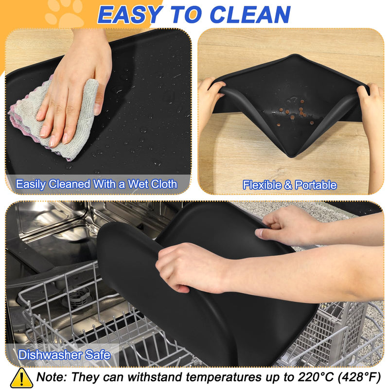 Silicone Pet Feeding Mat with Raised Edge for Food and Water, Dog Bowl Mats, Cat Bowls Placemat with High Lip for Floor Waterproof, Rubber Tray for Cats and Dogs 24 x 16 x0.8 Black 24 x 16 x 0.8 inch - PawsPlanet Australia
