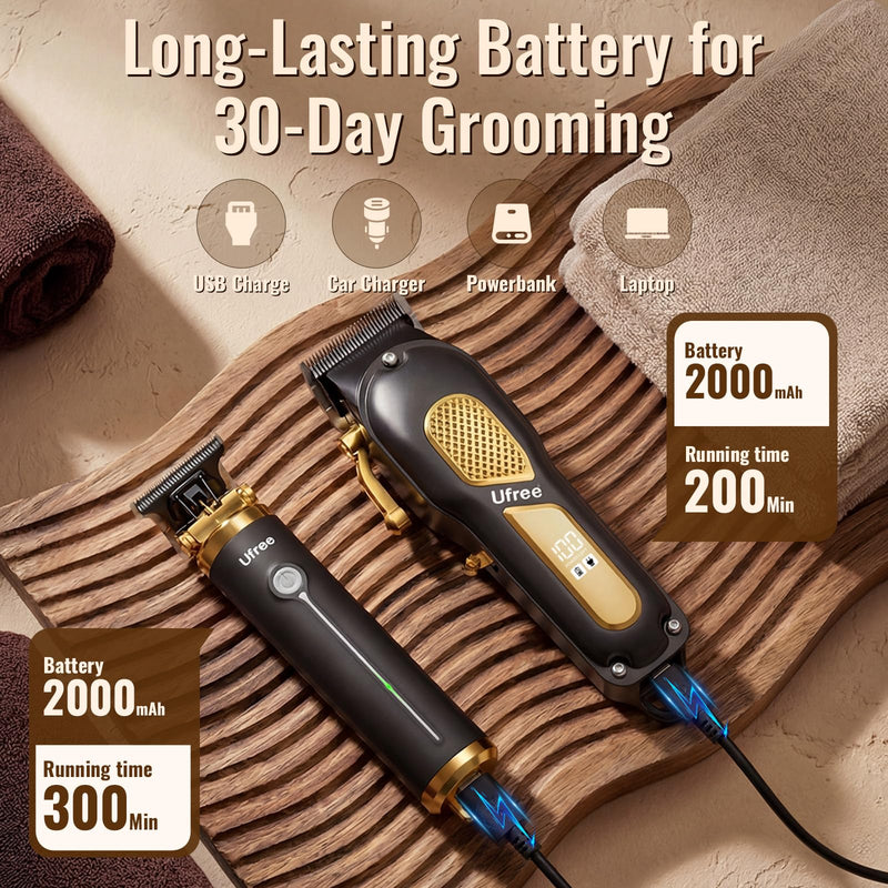 Ufree Hair Clippers for Men, Clippers and Trimmers Set, Cordless Barber Clippers, Grooming Kit, Gifts for Men Black - PawsPlanet Australia