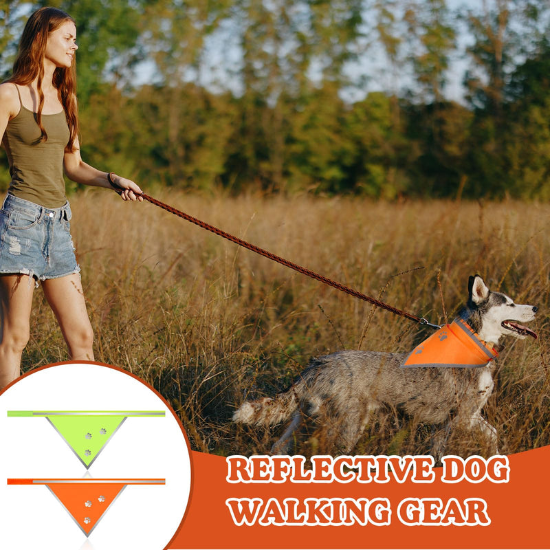 2 Pcs Reflective Dog Bandana Neon Orange Green High Visibility Dog Reflective Gear Dog Reflective Scarf Bib for Dog Camping Night Walking Off Leash Exploration Safety Accessories - PawsPlanet Australia