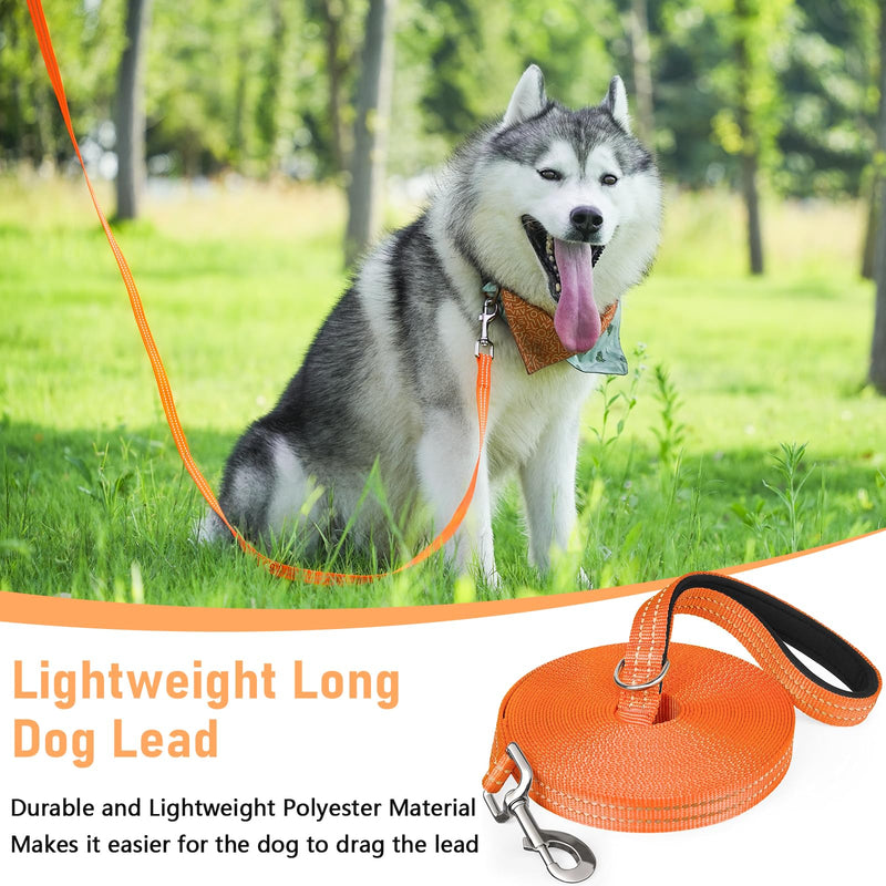 X XBEN Long Line Dog Lead, 35M/49FT Reflective and Lightweight Recall Training Lead for Dogs with Soft Padded Handle and Heavy Duty Hook, Strong Extra Long Dog Lead Leash for Large Small Puppy Dog 35M/115FT Orange