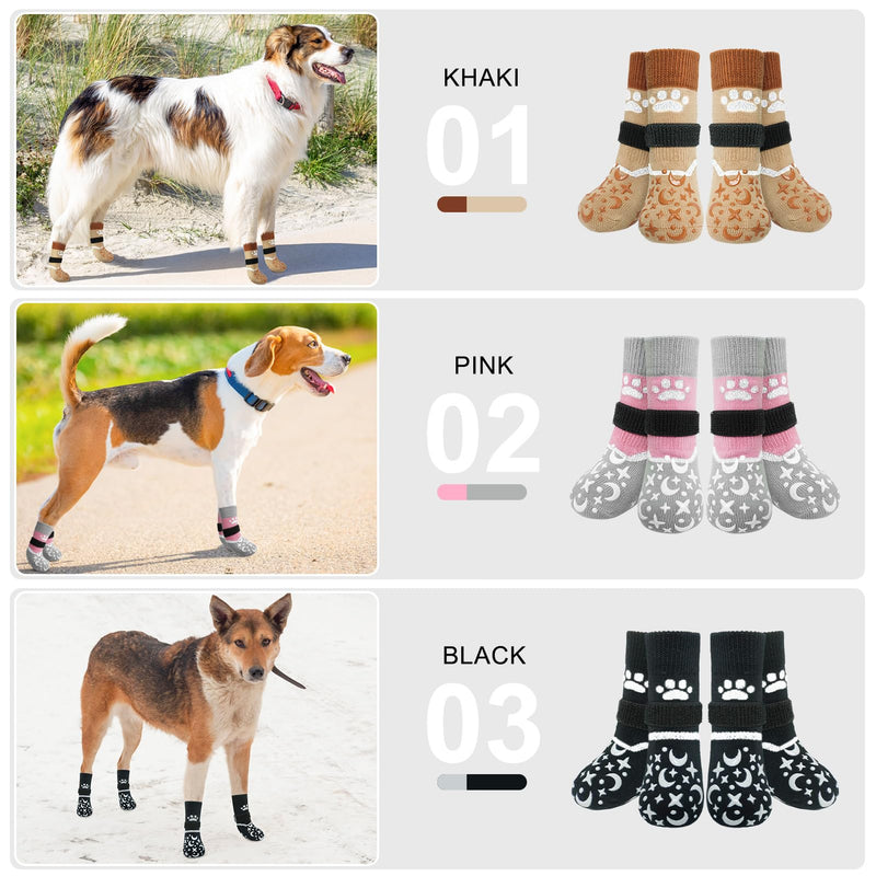 BEAUTYZOO Dog Socks to Prevent Licking Paws, Reflective Dog Socks for Hardwood Floors Anti Slip, Dog Shoes for Hot Pavement- Anti Twist Thick Grip-Small Medium Large Senior Dog Boots & Paw Protectors S(Pack of 4) Grey_Star & Moon - PawsPlanet Australia