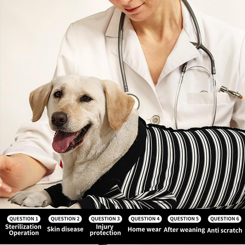 Dog Recovery Suit, Pet Surgical Suits Medical Shirt for Female Male, Stripes Spay Suit for Wounds Protectation, Dog Cone E-Collar Alternative, Operative Onesie Bodysuits Shirts (Black, M) Black