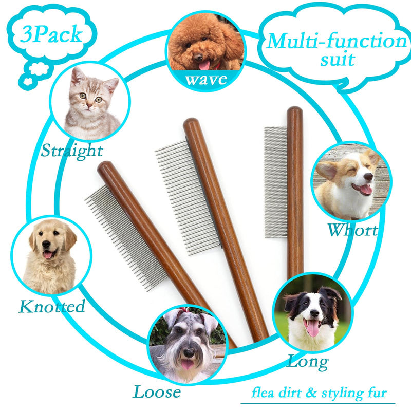 5-piece pet grooming set - solid wood hair removal brush with metal comb - hair removal comb, smoothing brush, and steel comb, used for combing and removing long and tangled hair on cats and dogs brown - PawsPlanet Australia