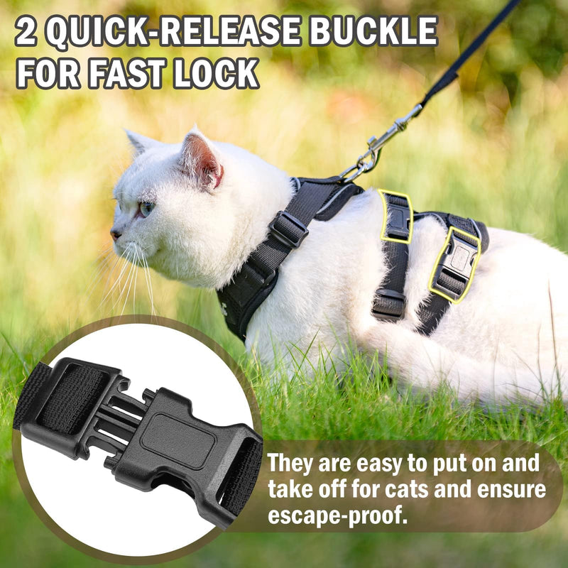 PUPTECK Cat Harness and Leash Set Escape Proof for Walking, Breathable Mash Vest Adjustable Harness for Cats Puppy Small Animals, Reflective at Night, Black Small S: Neck 9"-11.4", Chest 11"-16.1"