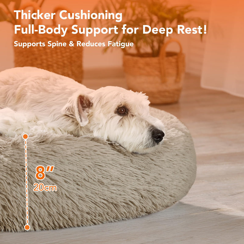 Deconovo Calming Donut Dog Bed, Washable Plush Round Pet Bed for Small Dogs & Cats with Raised Rim, Non-Slip Base and Soft Faux Fur—Lightweight, Easy-Care Design Camel 21" L x 21" W x 8" Th 21"L x 21"W x 8"Th - PawsPlanet Australia