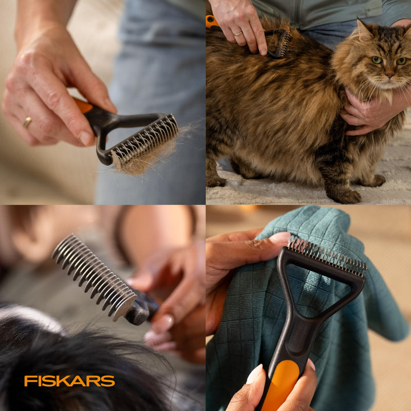 Fiskars Pet, Cat and Dog Brush, Fine Bristles & SoftGrip Handle for Gentle Grooming and Deshedding, Cat and Dog Supplies, Orange/Black Dematting Rake