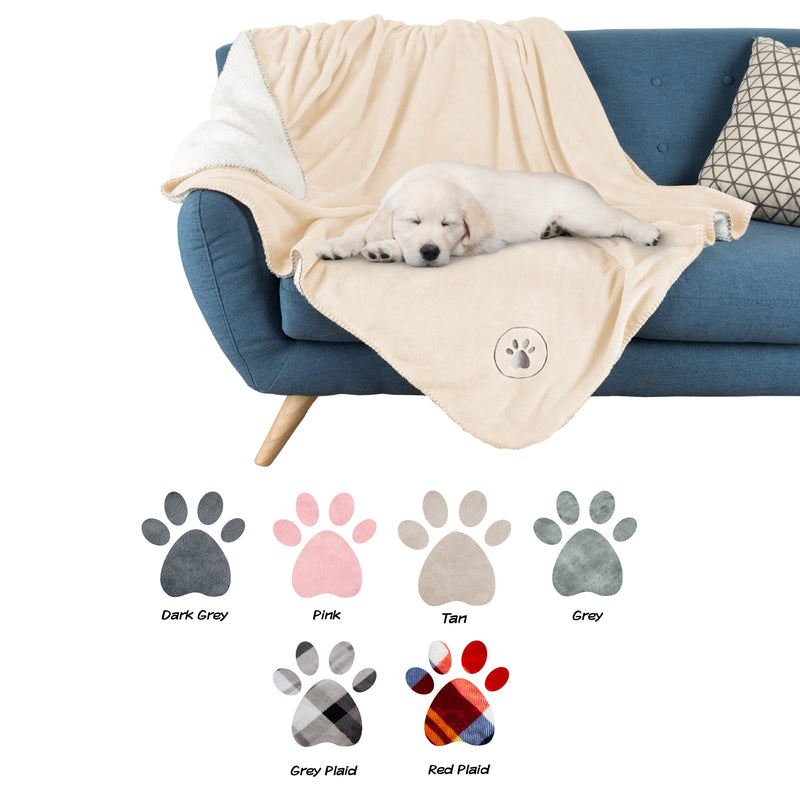 PETMAKER Waterproof Pet Blanket - 50x60-Inch Reversible Sherpa Fleece Throw Protects Couches, Cars, and Beds from Spills, Stains, and Fur (Cream) Medium Cream - PawsPlanet Australia