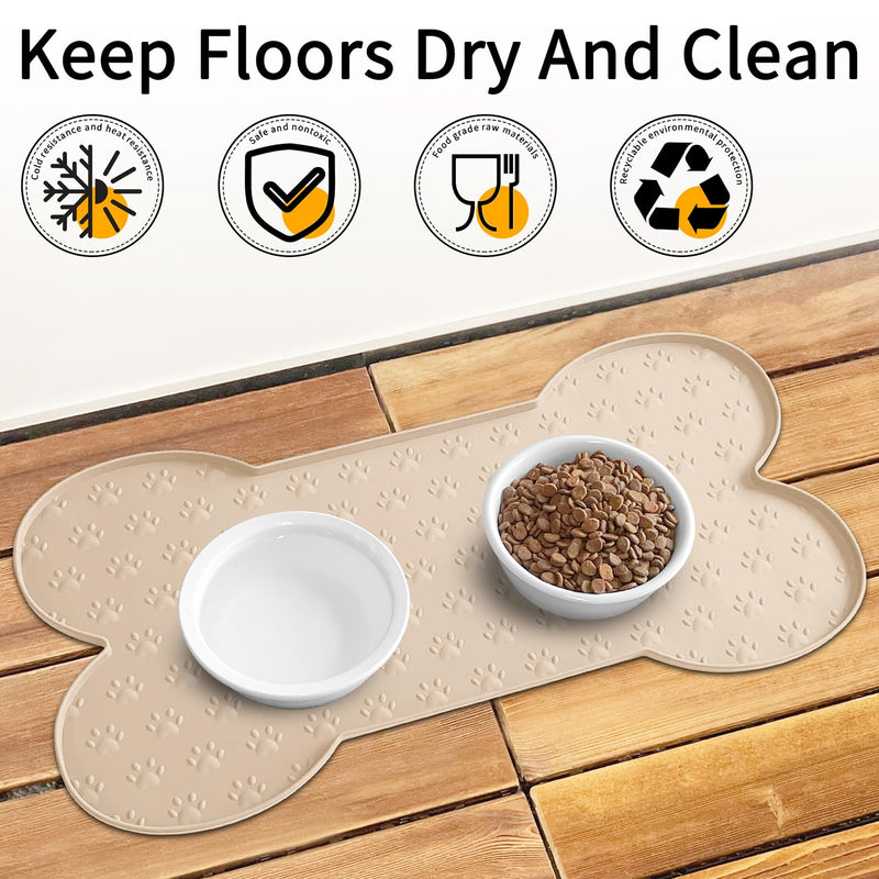 Dog Food Mat Anti-Slip Silicone Dog Bowl Mat Thicker Pet Placemat Waterproof Cat Feeder Pad with Raised Edge Puppy kitten Feeding Mats Suitable Small Medium-Sized Dogs Cats Eating Tray 19.4" x 9.8" Beige - PawsPlanet Australia
