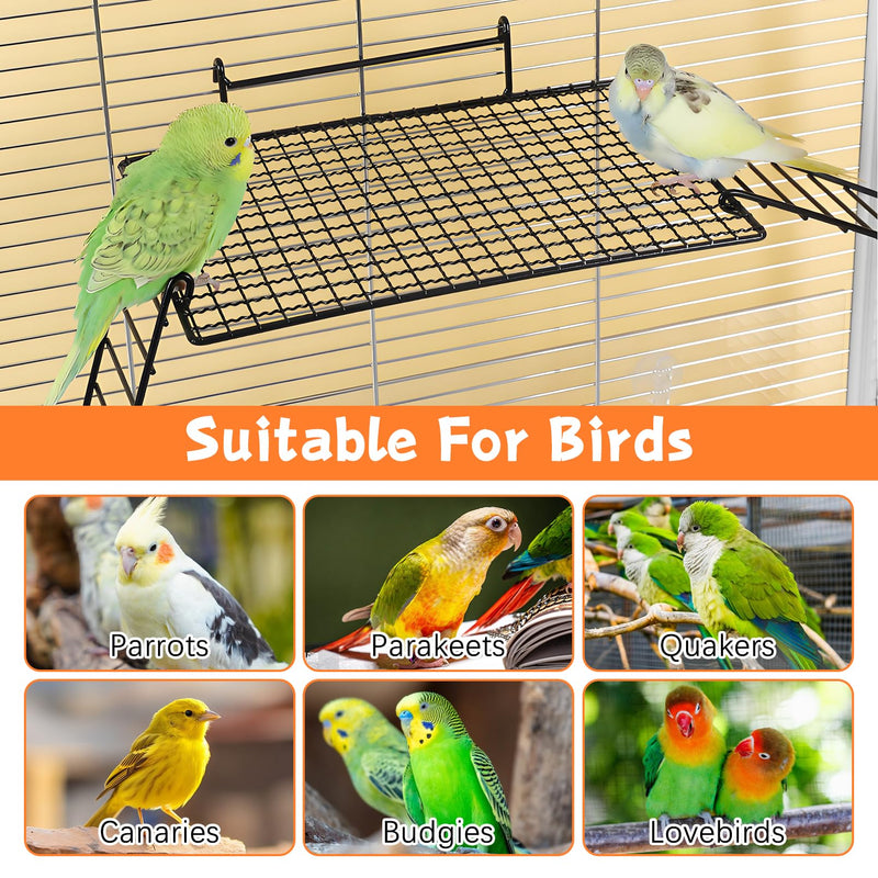 BNOSDM 4 PCS Bird Perches Platform, Stainless Steel Grid Platform for Parakeet Parrot Stand with Climbing Ladder Bird Cage Accessories for Small to Large Birds (Black) Black - M +L - Hook - PawsPlanet Australia
