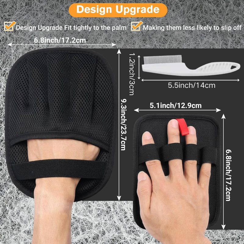 3PCS Pet Hair Removal Gloves for Dogs & Cats, Five-Finger Reusable Electrostatic Magic Brush Clean Pet Hair 2 Pcs Gloves & 1 Comb, Pet Hair Remover Tool for Clothing, Couch, Carpet, Car Seat, Black
