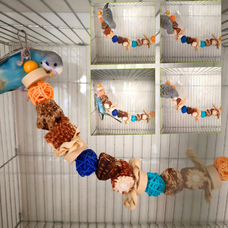 Natural Bird Rope Perches, Parakeet Swing Chew Toy, Birdcage Hanging Toy for Conure Cockatiel Budgies Lovebird Parrot - PawsPlanet Australia