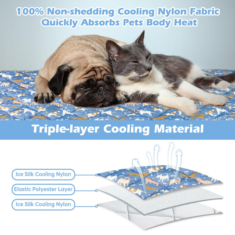 Dog Cooling Mat,Cat Self Cool Ice Pad,Lightweight Pet Cooling Pads Blanket Bed Cover,Puppies Summer Cool Tech Fabric,Washable Dog Sleeping Mat for Home & Outdoor,Keep Cool for Pets L(40*60In) Blue-Dog - PawsPlanet Australia