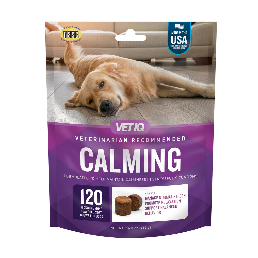 VetIQ Calming Support Supplement for Dogs, Calming Chews Help Manage Stress and Promote Relaxation, Anxiety Relief for Dogs, Made in The USA, 120 Count