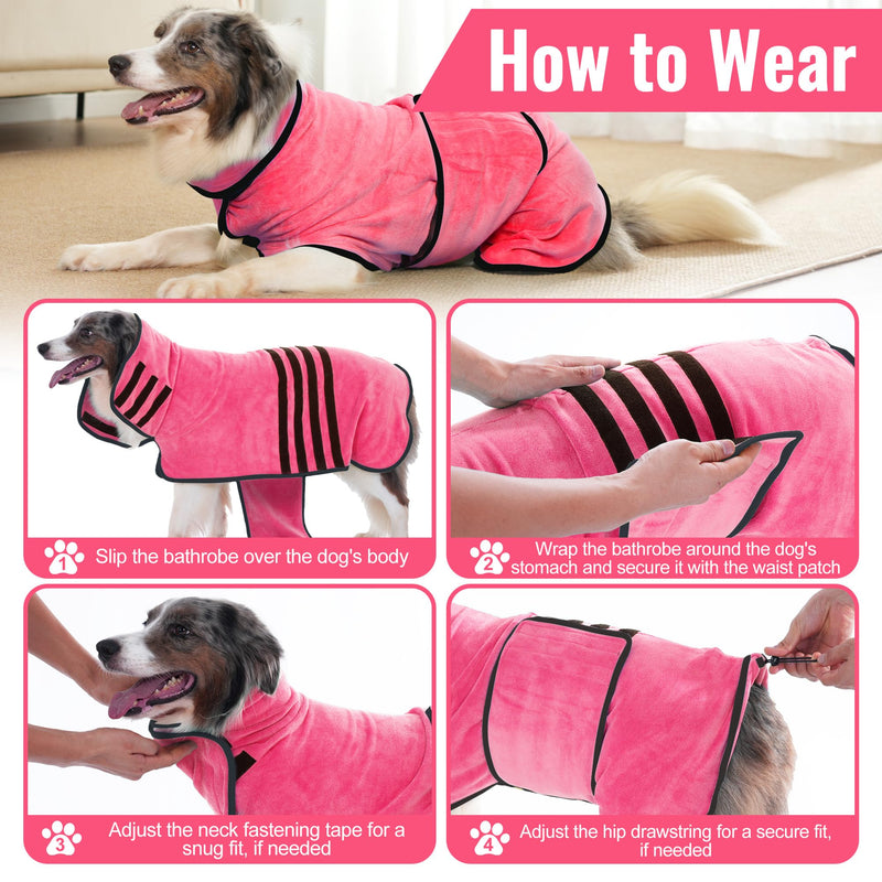 Dog Bathrobe Ultra Absorbent Microfibre Dog Drying Coat for Quick Drying, Soft Double Layer Robe Towel for Puppy & Adult Pets Cats Bathing, Swimming & Grooming XL Pink