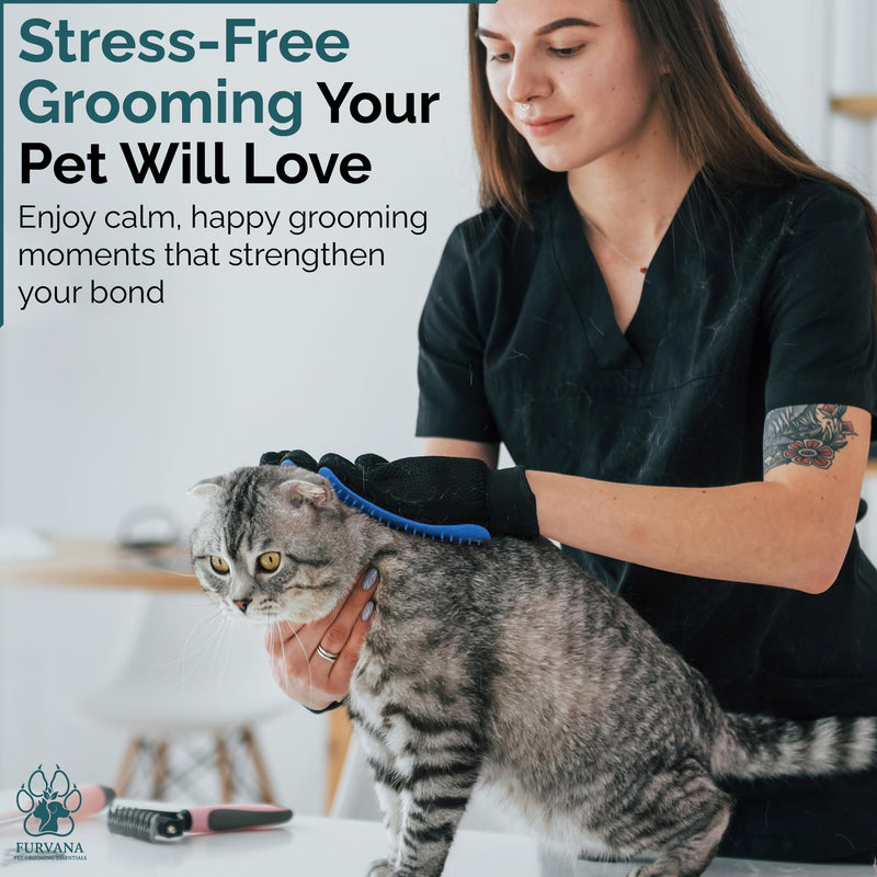 Pet Grooming Gloves for Dogs & Cats – Premium 259-Tip Deshedding & Massage Mitts, Easy-Peel Hair Removal, Adjustable Strap, 1 Pair (Blue/Pink) (Blue) Blue - PawsPlanet Australia