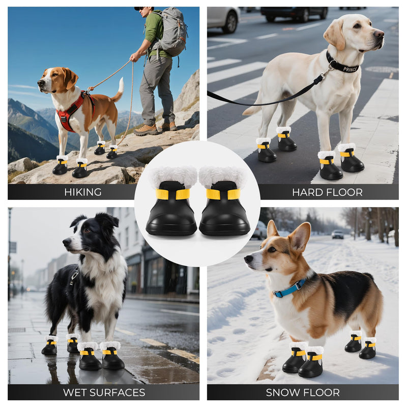 Dog Shoes for Small Medium Large Dogs,Winter Dog Snow Boots & Paw Protectors Waterproof for Cold Weather & Hard Floors,Adjustable Anti-Slip Dog Booties with Removable Wool Liner (Black, 7)