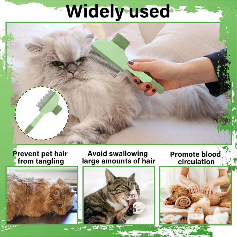 Flea Brush for Cat – Cat Comb for Shedding, Deshedding Brush for Cats & Dogs with Release Button, Pet Hair Removal Comb with Long & Short Stainless Steel Teeth (Green, 1 Pack) - PawsPlanet Australia
