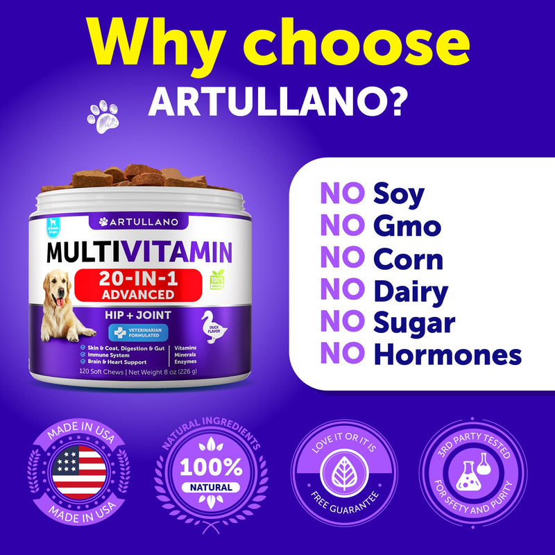 Dog Multivitamin Chewable with Glucosamine 20 in 1 - Dog Vitamins and Supplements - Senior & Puppy Multivitamin for Dogs - Pet Joint Support Health - Immunity, Mobility, Gut Skin - 120 Chews