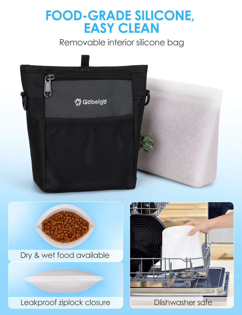 Gobeigo Dog Treat Pouch with Silicone Snack Bag, Front Pocket fits All Phones, 4 Cup Treat Bag with Training Clicker, Upgrade Stronger Magnetic Closure, 3 Ways to Wear Walking Fanny Pack (Gray) Gray - PawsPlanet Australia