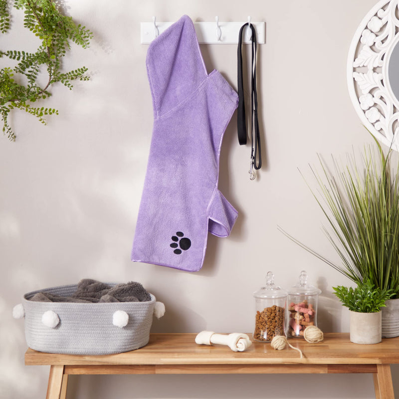 Bone Dry Pet Robe Collection, Embroidered Absorbent Microfiber Bath Robe with Adjustable Closure, for Dogs & Cats, Large, Lavender - PawsPlanet Australia